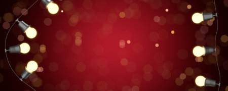 Garland of light bulbs. Christmas decorations. Free space for your design. 3d rendering..