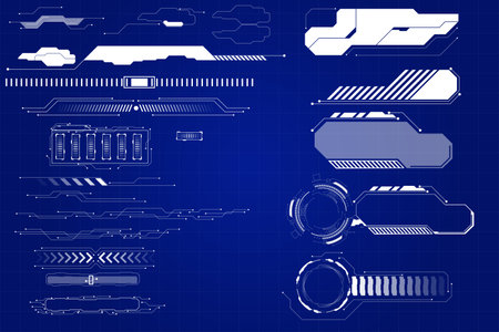 Big collection HUD, GUI elements for VR, UI design. Futuristic User Interface set. Statistics, data information infographicのイラスト素材