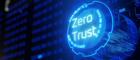 Hologram with the inscription zero trust. Zero trust security model. secure network. 3d rendering..の写真素材
