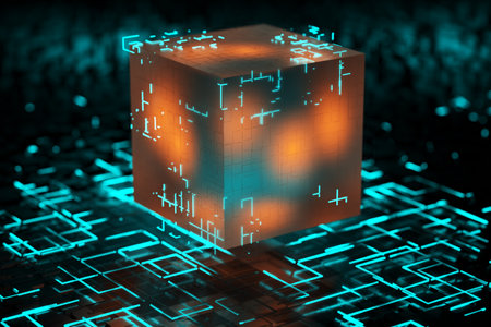 futuristic processor. Quantum processor in the global computer network. 3d rendering..の写真素材