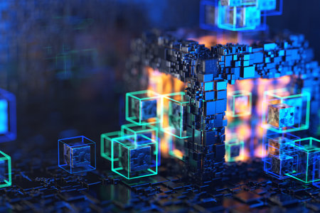 blockchain technology. concept of a quantum computer. Abstract technological background from blocks....