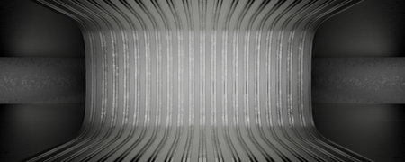 Dark Futuristic Modern Garage Showroom. Tunnel Corridor. Concrete. metal grunge. Reflective Glossy Blank Space. Underground Corridor. Entrance. 3D rendering..の写真素材