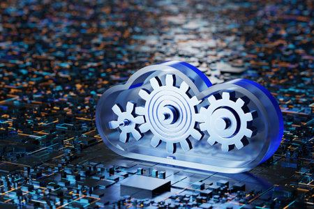 gears in the cloud. cloud technologies concept. 3d cloud computing service management. 3D rendering..の写真素材