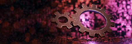 program algorithm. teamwork. Metal gear on a technological background. software operation. hardware...