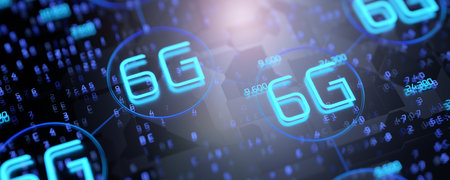 Cellular. Mobile connection 6g Wireless communication concept 6g. Inscription 6g on technology...
