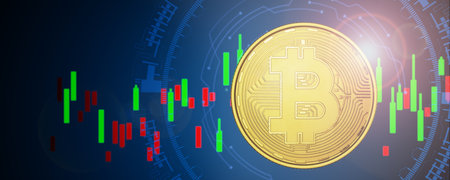 Cryptocurrency trading. bitcoin on a blue background. Bitcoin on a technological background. Bitcon...