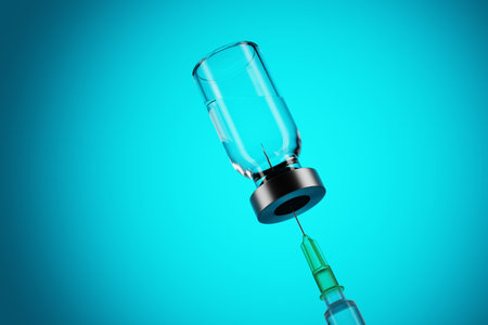 Taking medicine from a medical bottle with a disposable syringe. 3d rendering.の写真素材