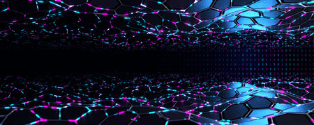 machine learning. data background. big data. Broad banner. blockchain technology. network structure background. artificial intelligence. 3D rendering.の写真素材