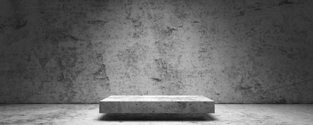 Concrete podium for your product presentation Empty industrial cement wall studio interior for product display on concrete wall background. Concrete interior template for pdoruct presentation. Concrete background for your design. 3d rendering.の写真素材