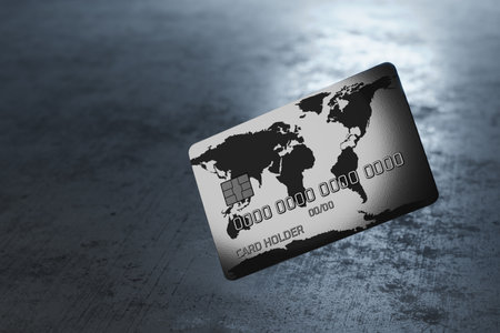 credit card. Money on credit. financial dependence. Bank card on a concrete podium. Sale of banking services. Shopping online with a credit card. 3d rendering.の写真素材