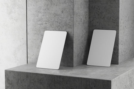 Business card mockup on concrete. Blank business card for your design with concrete background. Blank business card template for your business. Business mockup for your design. 3d rendering.の写真素材