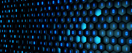 Binary background.Technological background. Neural network concept. artificial intelligence. blockchain. abstract background. digital background. 3D rendering.の素材