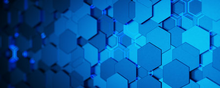 abstract background from metal hexagons of blue color. 3d rendering.