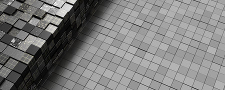 Dark carbon gray abstract geometric background with soar rectangle surfaces with corners, stripes, lines as monochrome stylish backdrop in elegant simple modern minimal style. luxury background for product stand with empty copy space for party, promotion. Modern creative halftone premium gradient. 3d cover of business presentation banner for sale event night party.の写真素材