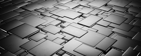 Dark carbon gray abstract geometric background with soar rectangle surfaces with corners, stripes, lines as monochrome stylish backdrop in elegant simple modern minimal style. luxury background for product stand with empty copy space for party, promotion. Modern creative halftone premium gradient. 3d cover of business presentation banner for sale event night party.の写真素材