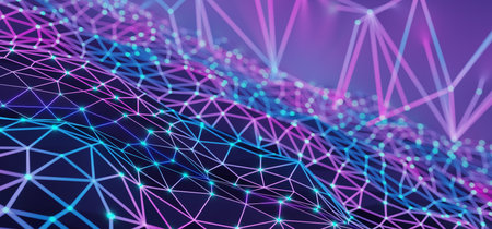 machine learning. wide banner. data background. network structure background. blockchain technology....