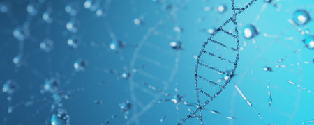 DNA on a biological background. Background for biochemical, pharmaceutical, cosmetic and other medical concepts. abstract science background. Molecule ball. Background of scientific cosmetic technologies. conceptual cosmetic solution for skin care. 3D rendering.の写真素材