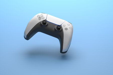 Gamepad on a technological background. Gamemad for eSports. video game concept. Gamepad on a concrete background and empty space for design. 3D rendering.の写真素材