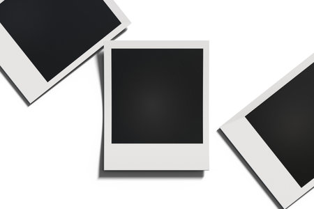 A vintage snapshot photo frame lies on the table. Empty blank for your design.