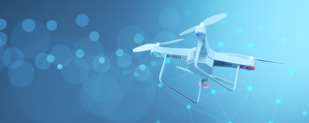 Drone flight concept. Delivery of goods by drones. 3d rendering.