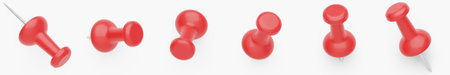 Several red color push pins at different angles isolated on white background. 3d rendering.の写真素材