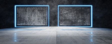 Background of smoke on the Concrete floor. Concrete background for your design. Tiled Concrete floor. 3d rendering.の写真素材