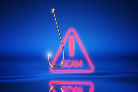 Fraudsters, credit card fraud. Fraud of money bank clients. Credit card phishing scam concept. Theft of credit card data, the card caught on a fishhook. 3d rendering.の写真素材