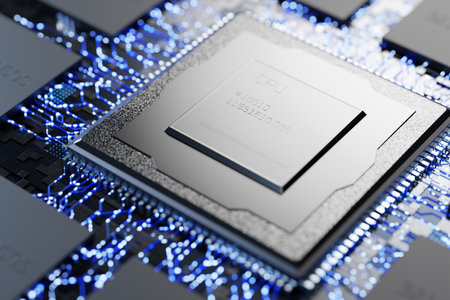 Abstract microchip. Conventional technologies. New microprocessor. Memory chips and central...