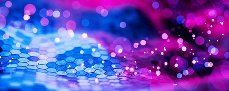 Wireless technology substrate. Back end of the network structure. Wide banner. Neon. Big data....