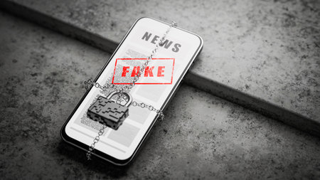 Deception in social networks. Conspiracy theories. Elections in dictatorship countries. Fake news concept on a phone screen. Spreading disinformation in the state. Dictators' weapons. 3D rendering.の写真素材