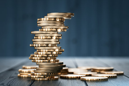Money savings. Stock market. Credit money. Credit. Stack of coins. Money concept. Deposit. Debts. Financial literacy. Education. Mortgage. 3d render.の写真素材