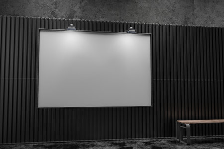 Empty advertising space on the street wall. Billboard on a city street wall at night. Street poster for your design. Empty billboard on a metal wall. 3d render.の写真素材