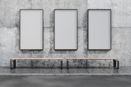 Vertical poster for your design. Blank billboard on metal wall. Blank advertising space on street...