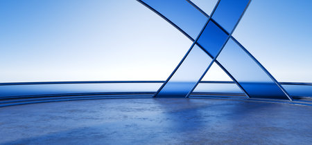 Abstract minimal architecture background, geometric architecture with wavy design, car presentation. Futuristic design made of metal, glass and concrete for your design. 3d render.の写真素材