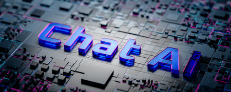 Development of AI chatbots. AI chat. Evolution of chat support. Concept of online chat with artificial intelligence against the background of future technologies. 3d render.の写真素材