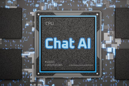 Development of AI chatbots. Chat AI. Evolution of chat support. Microchip with the description chat...