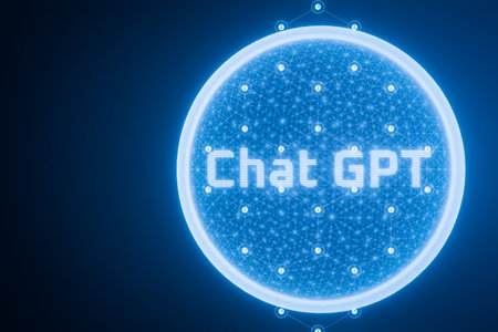 New model of chat gpt with artificial intelligence Blue inscription of chat gpt. AI model concept Chat gpt. Technological concept. . Chat with AI or artificial intelligence. 3d renderの写真素材