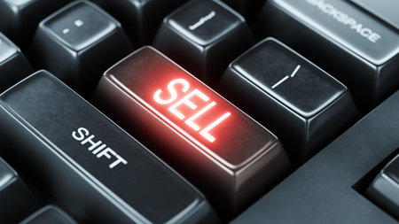 Computer keyboard with k sell key. Online sales concepts. Cryptocurrency sales. Online crypto exchange. 3d render.の写真素材