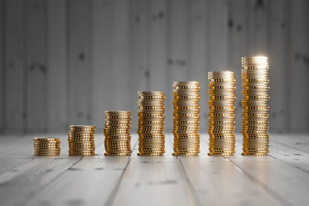 Credit money. Credit. Stack of coins. Money concept. Money savings. Stock market. Deposit. Debts. Financial literacy. Education. Mortgage. 3d render.の写真素材