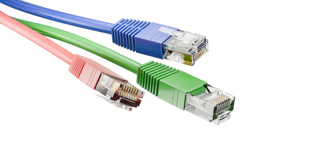 RJ45 cables and plugs against a technical background. Connection concept. Internet connection....