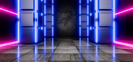 Hangar with metal tiles. Industrial background. Futuristic interior. Futuristic warehouse. Showroom....