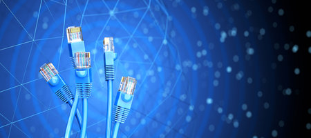 RJ45 Ethernet connectors. VPN encryption. Hosting providers. RJ45 cables and plugs against a...