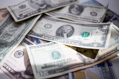 banknotes american dollars, one hundred, fifty, twenty, two, one dollar, close up