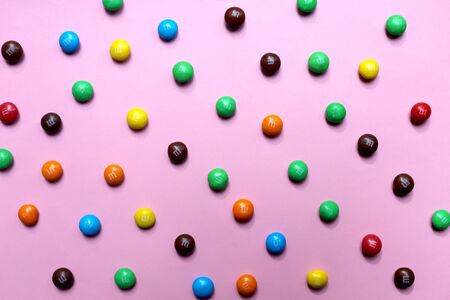 Moscow, Russia - August 1, 2019 : Image of colored mini m m candies. M M's backgroundの写真素材