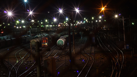 The photo image Commodities at night station. View from the bridge. Station Floodlightsのeditorial素材