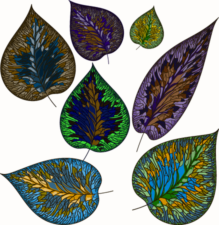 Vector image leaves of plants of different colors, the effect of stained glassのイラスト素材