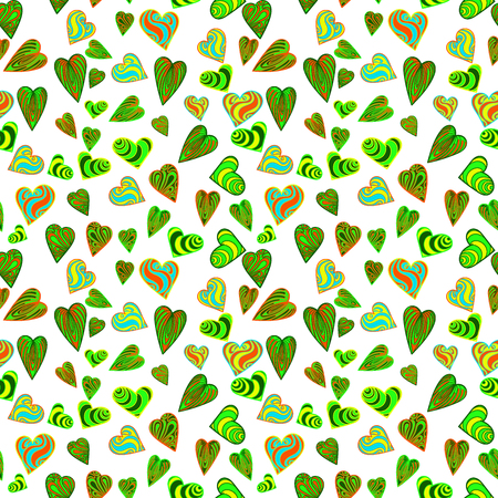 Design for February 14 vector image and seamless pattern, multi-colored hearts with inscriptions for girl and guy, on a transparent background.のイラスト素材