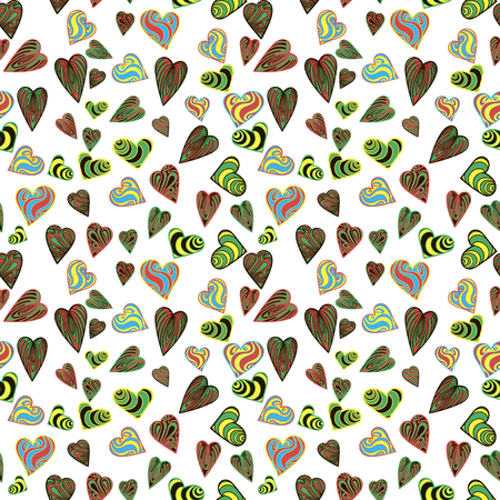 Vector image and seamless pattern for design 14 February, Multi-colored hearts with inscriptions for girl and guy, on a transparent background.のイラスト素材