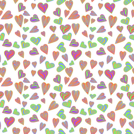Design for February 14 vector image and seamless pattern, multi-colored hearts with inscriptions for girl and guy, on a transparent background.のイラスト素材