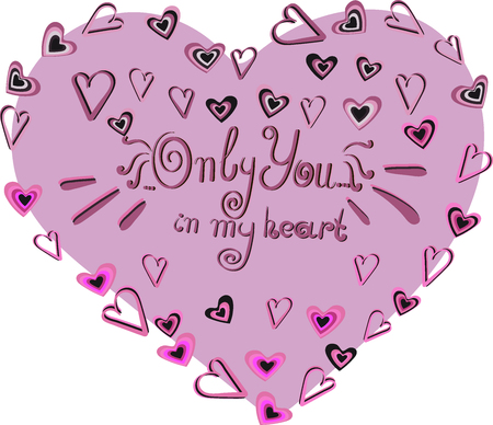 Vector image and seamless pattern for design 14 February, Multi-colored hearts with inscriptions for girl and guy, on a transparent backgroundのイラスト素材